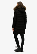 Fuji Faux Fur Hood Mid Length Jacket - Black