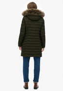 Fuji Faux Fur Hood Mid Length Jacket - Olive Green