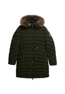 Fuji Faux Fur Hood Mid Length Jacket - Olive Green