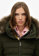 Fuji Faux Fur Hood Mid Length Jacket - Olive Green