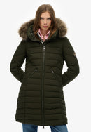 Fuji Faux Fur Hood Mid Length Jacket - Olive Green