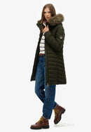 Fuji Faux Fur Hood Mid Length Jacket - Olive Green