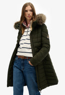 Fuji Faux Fur Hood Mid Length Jacket - Olive Green