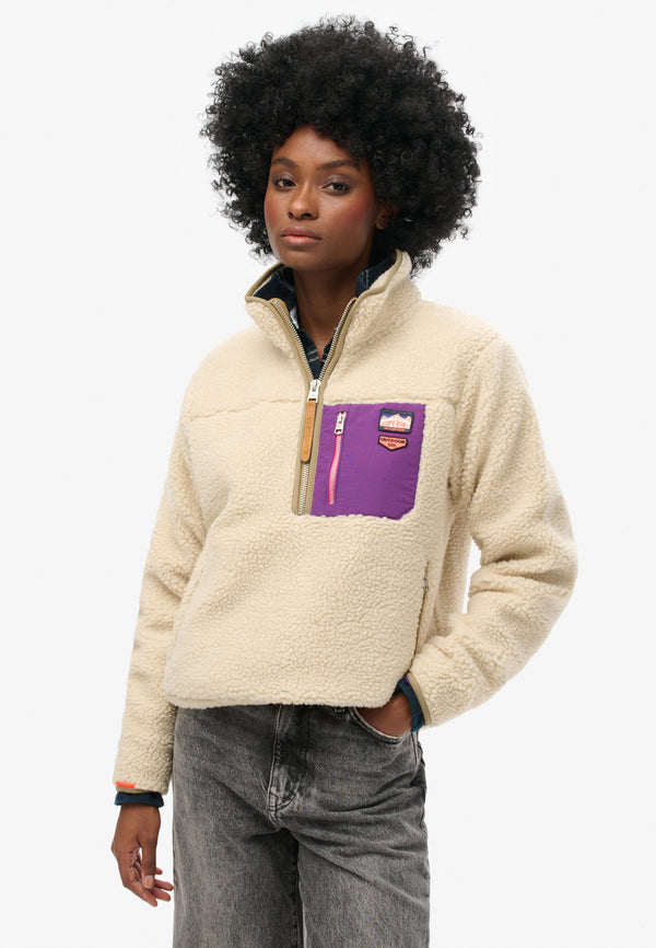 Vintage Retro Half Zip Fleece - Oatmeal Beige