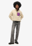 Vintage Retro Half Zip Fleece - Oatmeal Beige