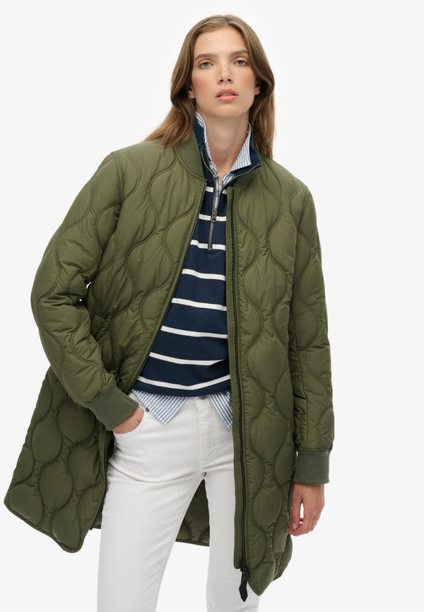 Longline Quilted Liner Jacket - Beetle Green