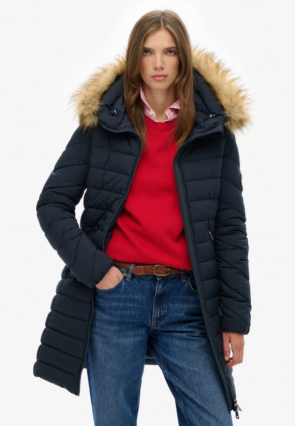 Fuji Faux Fur Hood Mid Length Jacket - Eclipse Navy