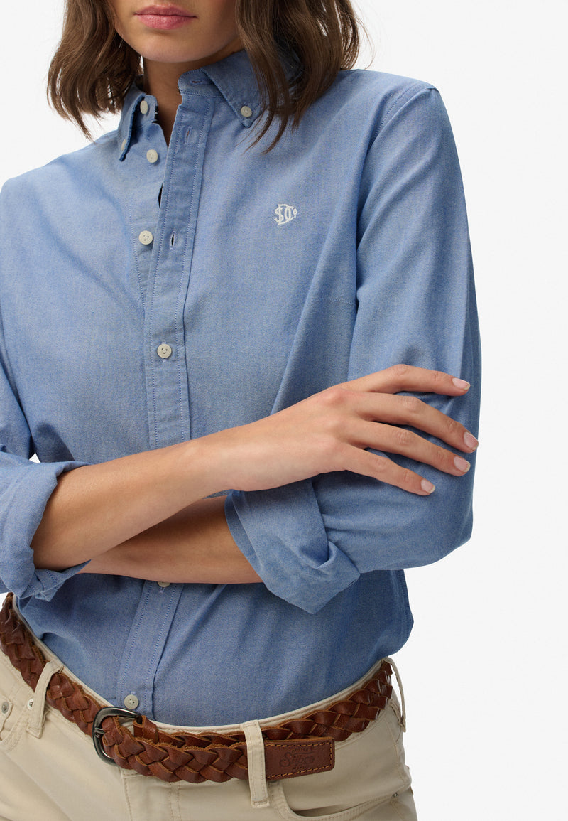 Superdry Slim Oxford Buttondown Shirt - Azure Blue Chambray