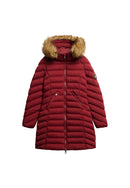 Fuji Faux Fur Hood Mid Length Jacket - Wine Red