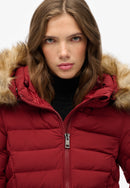 Fuji Faux Fur Hood Mid Length Jacket - Wine Red