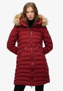 Fuji Faux Fur Hood Mid Length Jacket - Wine Red
