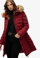 Fuji Faux Fur Hood Mid Length Jacket - Wine Red