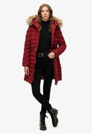 Fuji Faux Fur Hood Mid Length Jacket - Wine Red