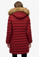 Fuji Faux Fur Hood Mid Length Jacket - Wine Red