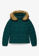 Faux Fur Fuji Hooded Jacket - Dark Pine Green