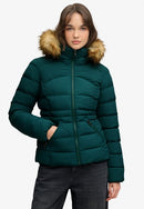 Faux Fur Fuji Hooded Jacket - Dark Pine Green