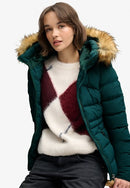 Faux Fur Fuji Hooded Jacket - Dark Pine Green