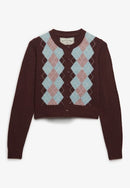 Argyle Cardigan - Aubergine Purple