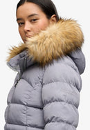 Faux Fur Fuji Hooded Jacket - Grey Texture