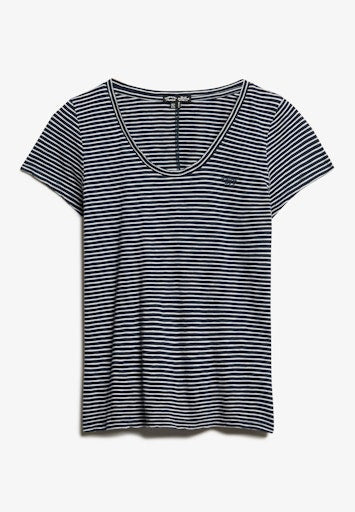 Scoop Neck Tee - Deep Navy/optic Stripe