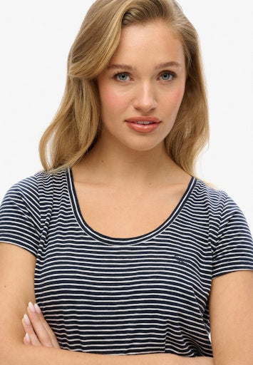 Scoop Neck Tee - Deep Navy/optic Stripe