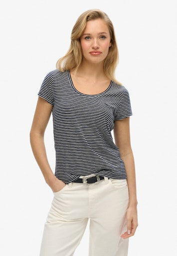 Scoop Neck Tee - Deep Navy/optic Stripe