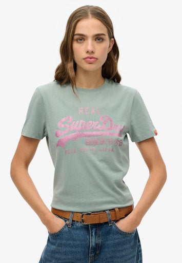 Vl Rhinestone Slim Tee - Silver Blue