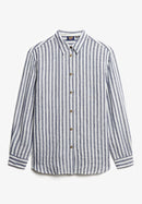 Casual Linen Boyfriend Shirt - Blue Wide Stripe