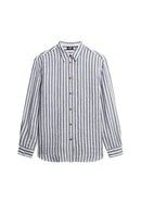Casual Linen Boyfriend Shirt - Blue Wide Stripe