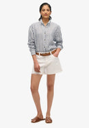 Casual Linen Boyfriend Shirt - Blue Wide Stripe