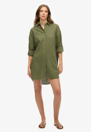 Ibiza Longline Beach Shirt - Beetle Green