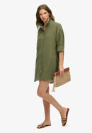 Ibiza Longline Beach Shirt - Beetle Green