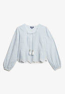Broderie Long Sleeve Blouse - Blue Stripe