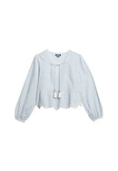 Broderie Long Sleeve Blouse - Blue Stripe