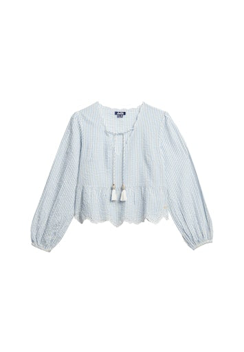 Broderie Long Sleeve Blouse - Blue Stripe