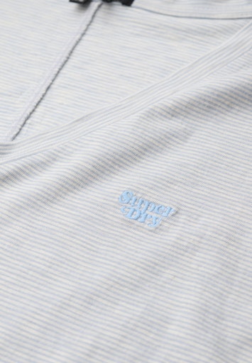 Studios Slub Embroidered Vee Tee - Ashley Blue/optic Stripe