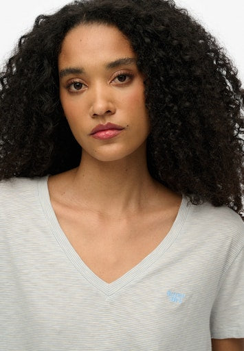 Studios Slub Embroidered Vee Tee - Ashley Blue/optic Stripe