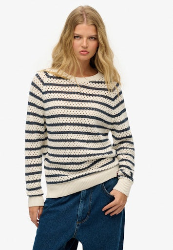 Stripe Slouchy Roundneck Jumper - Natural White Stripe