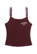 Athletic Essentials Embroidered Button Cami Top - Port Red