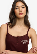 Athletic Essentials Embroidered Button Cami Top - Port Red