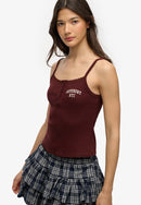 Athletic Essentials Embroidered Button Cami Top - Port Red