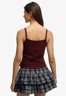 Athletic Essentials Embroidered Button Cami Top - Port Red