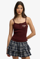 Athletic Essentials Embroidered Button Cami Top - Port Red