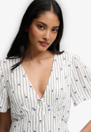 Printed Button Short Sleeve Midi Tea Dress - Carnation Cream Ditsy Stripe