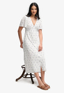 Printed Button Short Sleeve Midi Tea Dress - Carnation Cream Ditsy Stripe