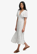 Printed Button Short Sleeve Midi Tea Dress - Carnation Cream Ditsy Stripe