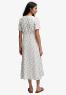Printed Button Short Sleeve Midi Tea Dress - Carnation Cream Ditsy Stripe