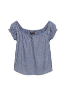 Short Sleeve Half Button Woven Top - Tidal Blue Ditsy Hearts