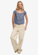 Short Sleeve Half Button Woven Top - Tidal Blue Ditsy Hearts