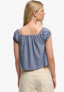 Short Sleeve Half Button Woven Top - Tidal Blue Ditsy Hearts